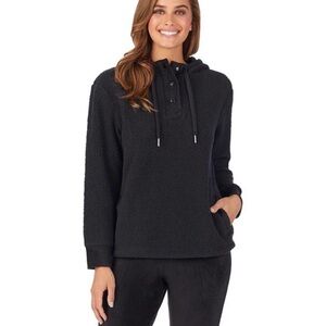 Koolaburra by UGG Black Brushed Back Sherpa Button Hoodie Pullover